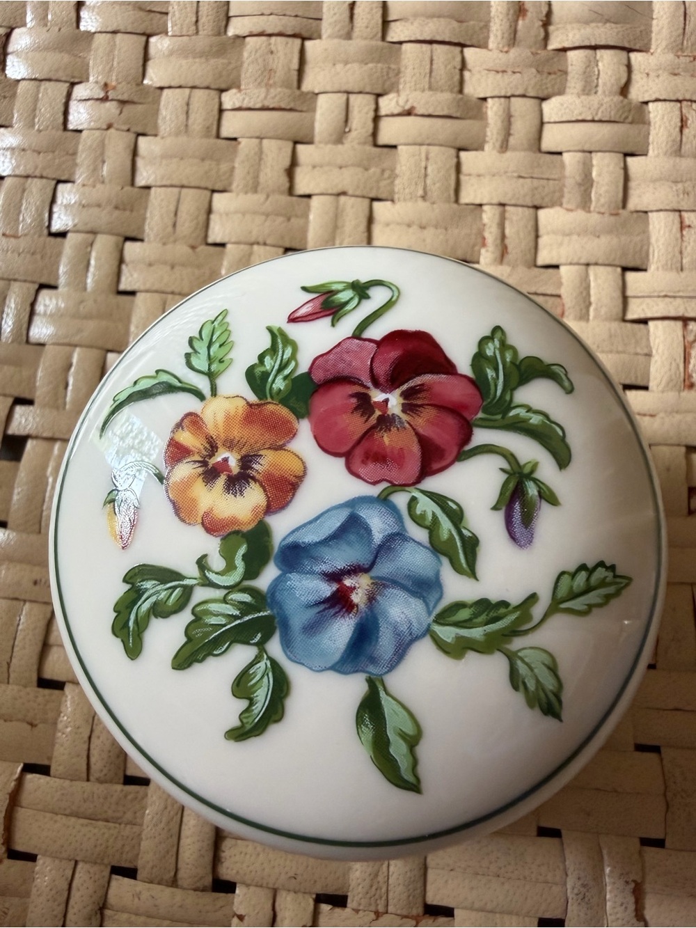 Floral Pansy Trinket Box - Multicolor Pansy Design Partylite Gold Hinged MCM